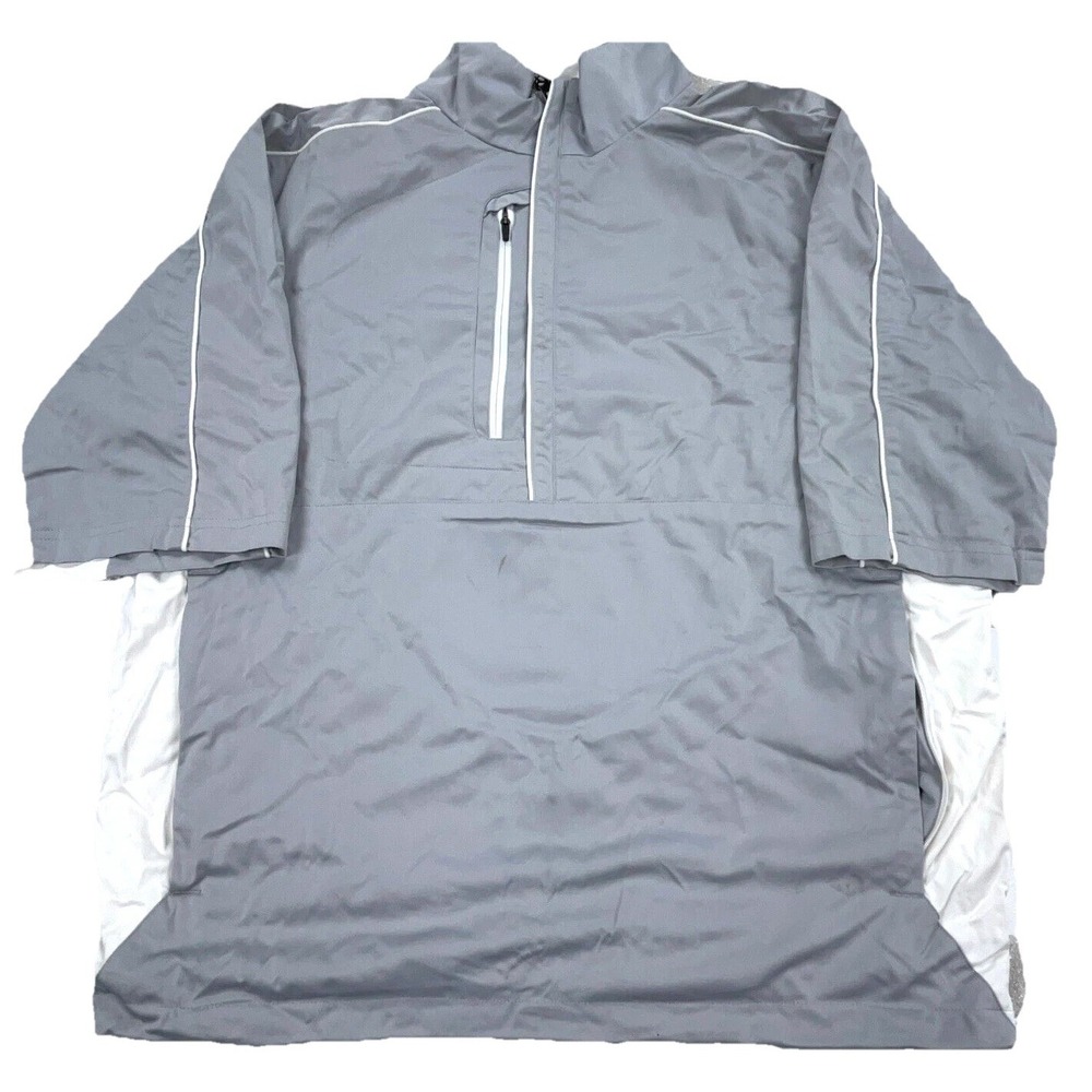 Antigua Golf Jacket Men Large Gray White Windbreaker Pullover Half Zip Windshirt
